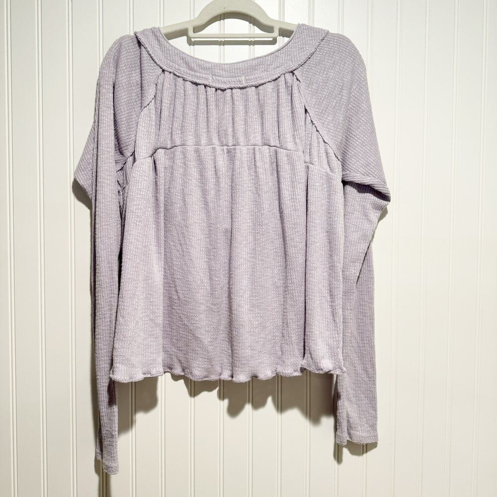 Free People Lavender Must Have Henley Thermal Top Cropped Size Large - Picture 6 of 6